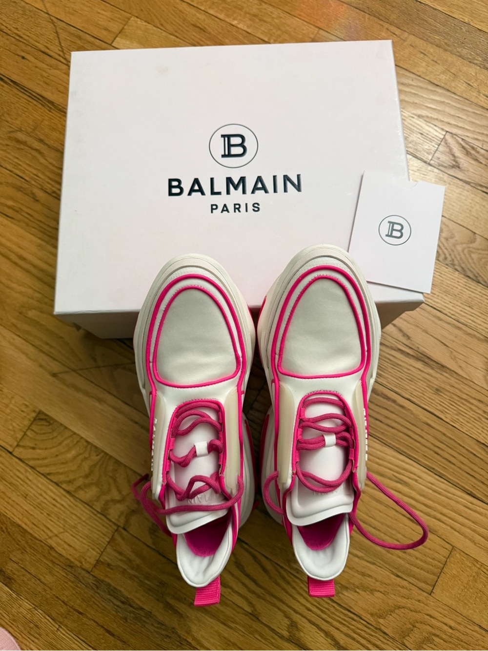 Balmain White and Hot Pink Women’s Low-Top Sneakers